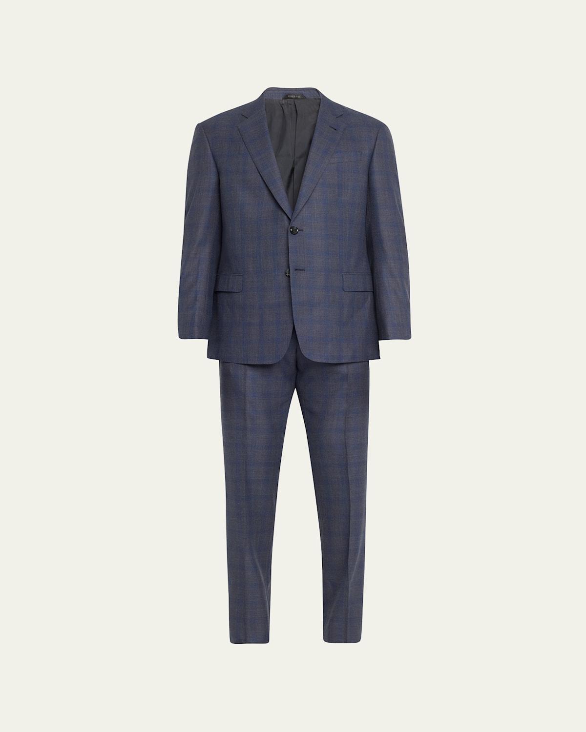 Mens Plaid Wool-Blend Single-Breasted Suit Product Image