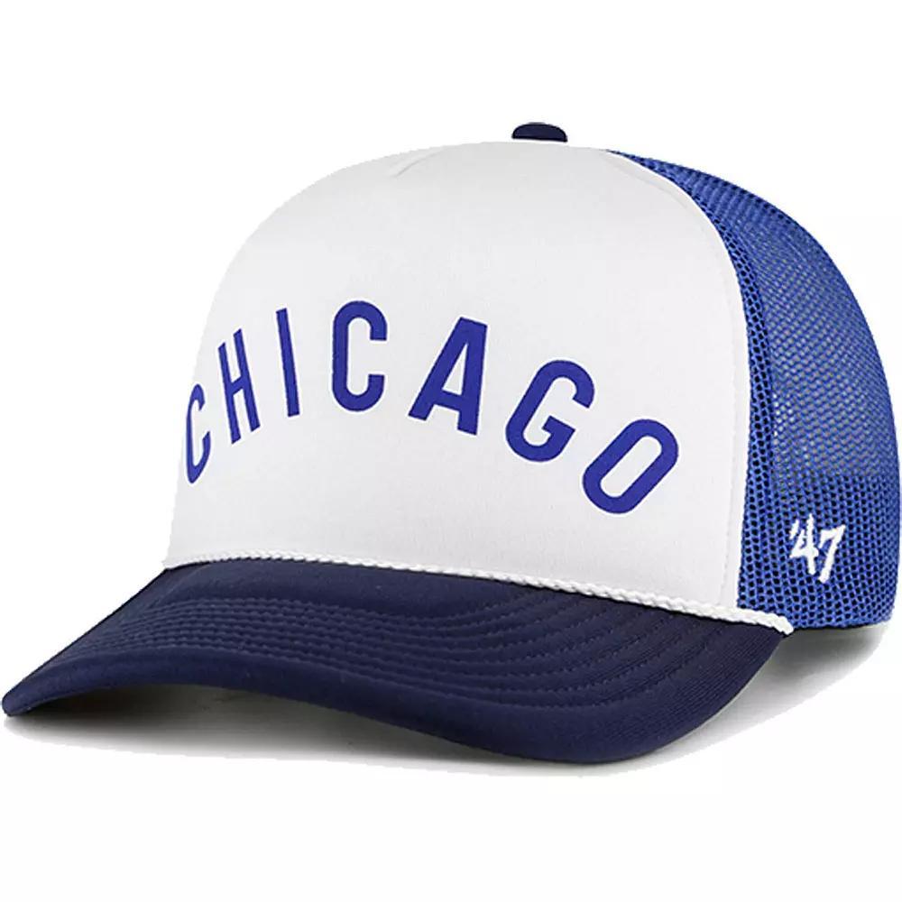 Men's '47 White Chicago Cubs Foam Front Script Trucker Snapback Hat Product Image