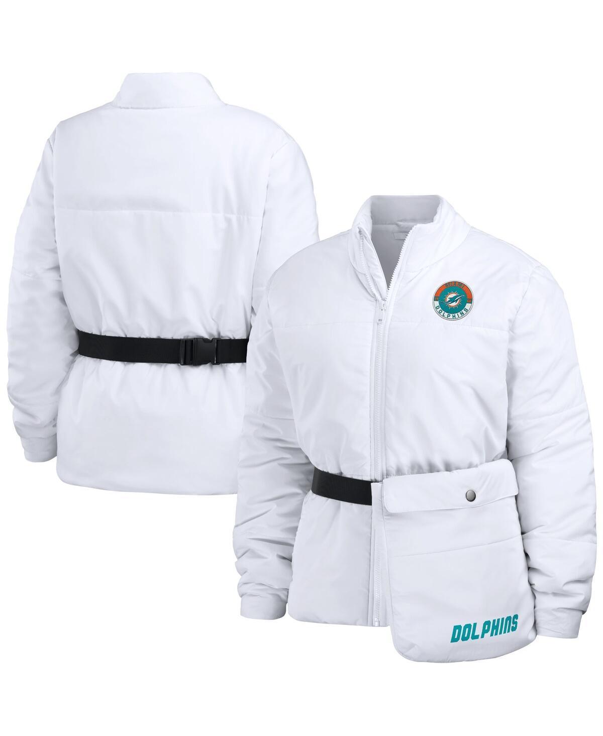 Women's WEAR by Erin Andrews  White Miami Dolphins Packaway Full-Zip Puffer Jacket, Size: XL Product Image