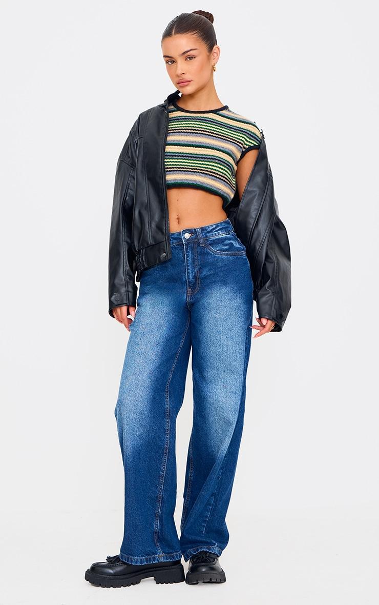 Multi Stripe Textured Knit Basic Crop Top Product Image