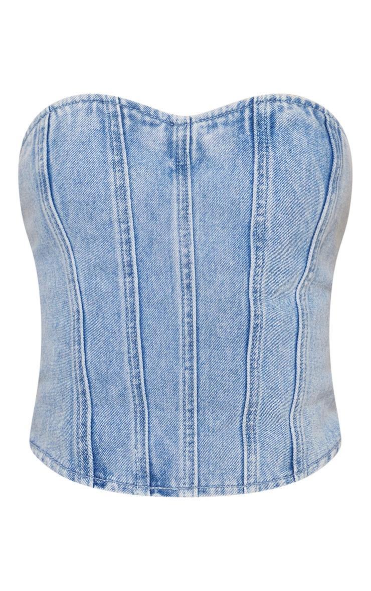  Acid Blue Wash Seam Detail Denim Corset Top Product Image