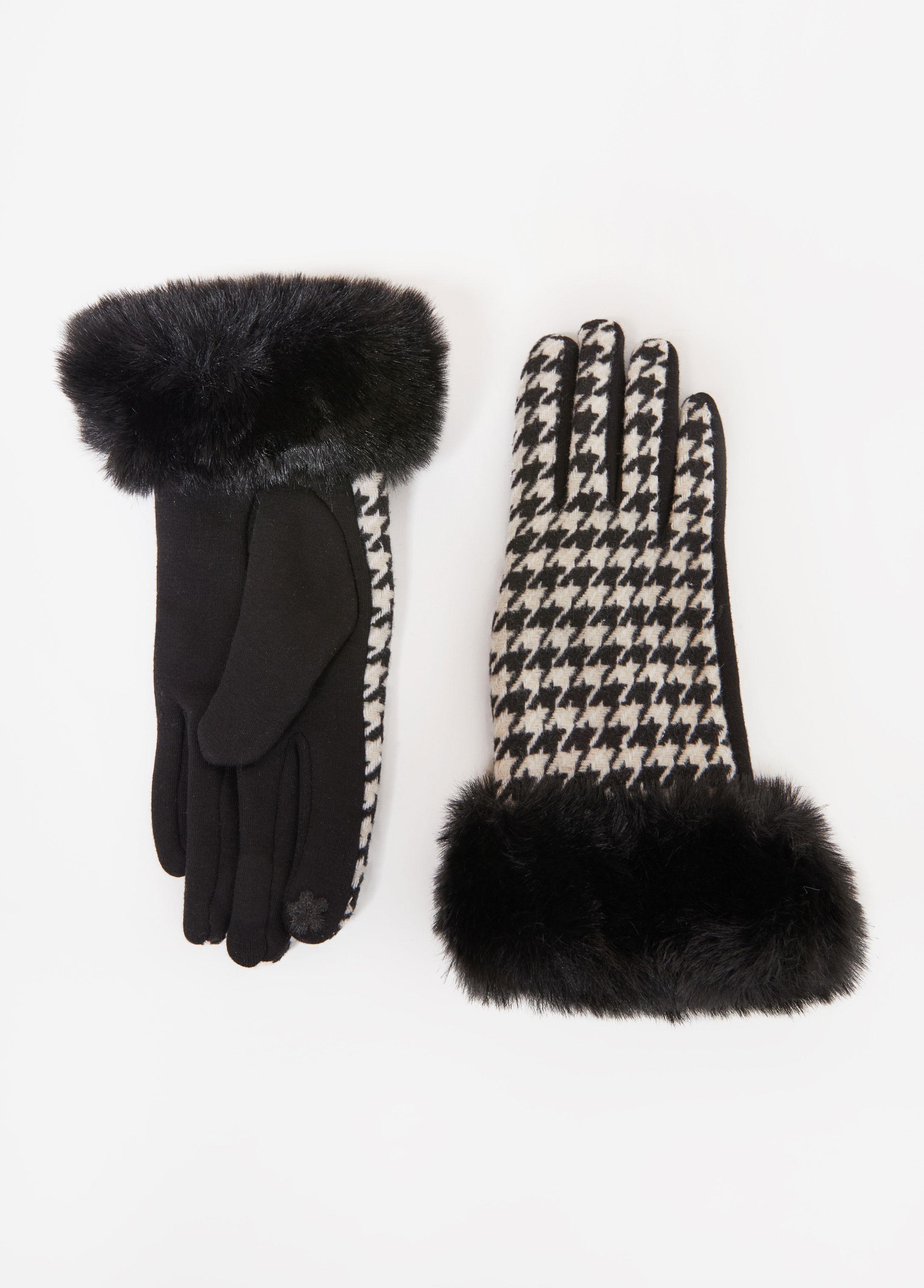 Faux Fur Cuffed Houndstooth Gloves Product Image