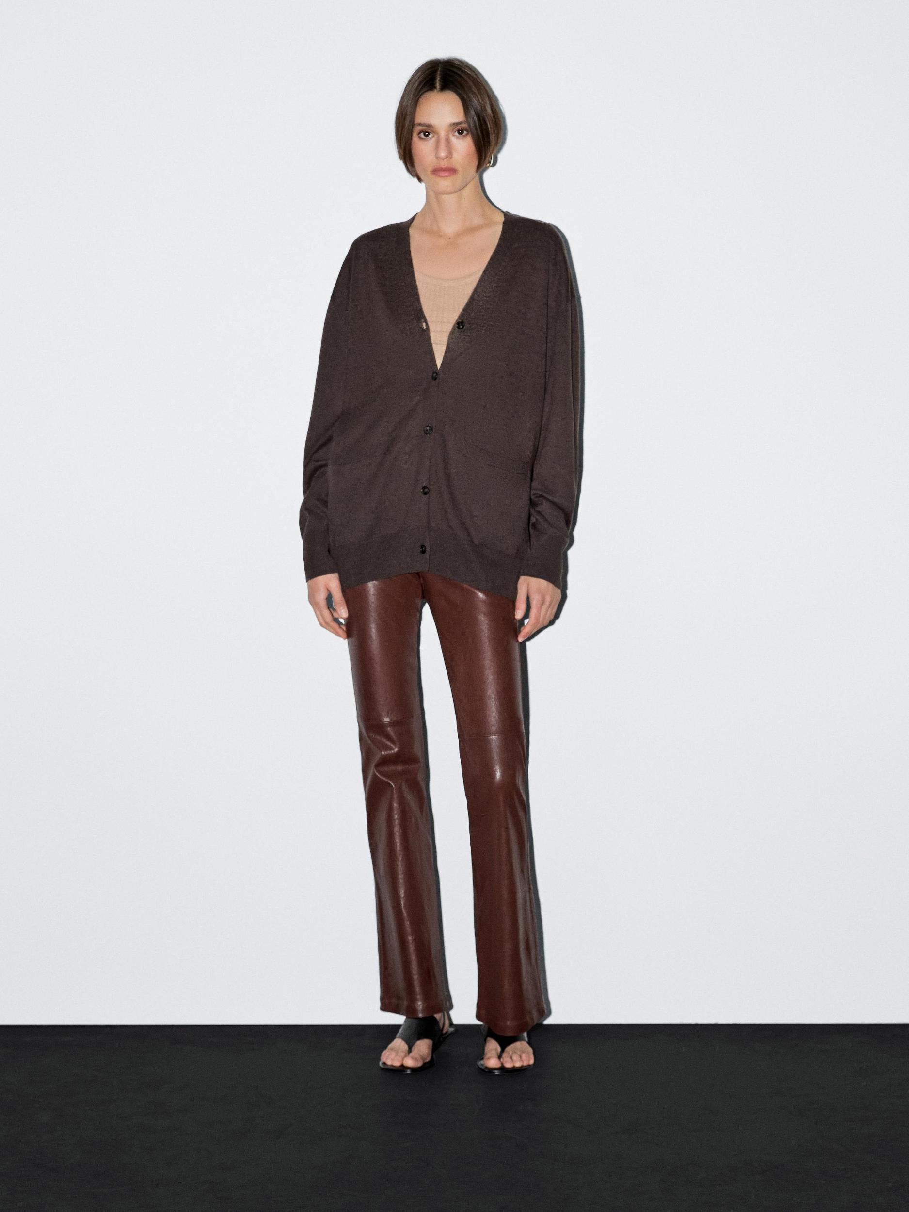 Long linen blend knit cardigan Product Image