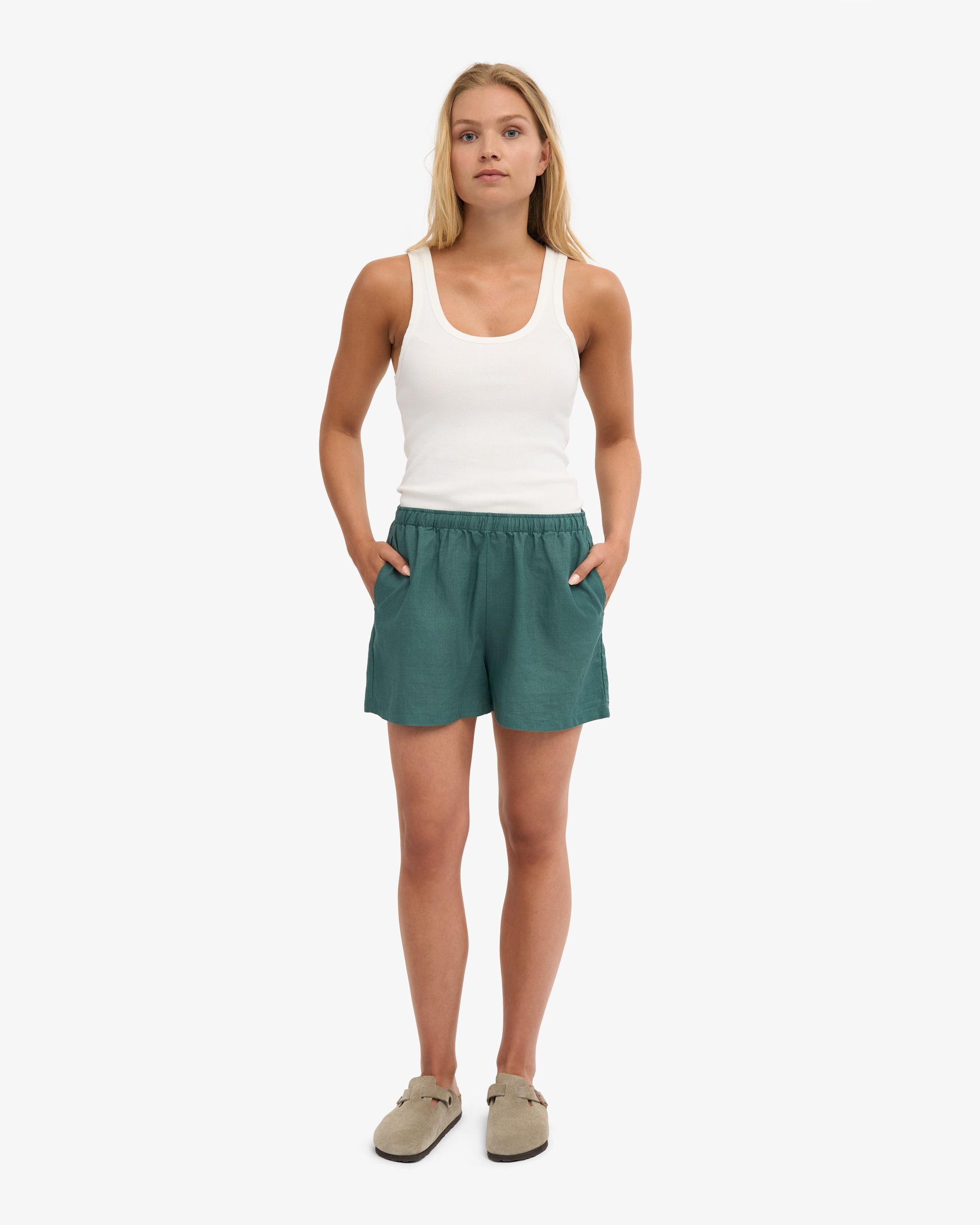 Linen Shorts - Petrol Blue Product Image