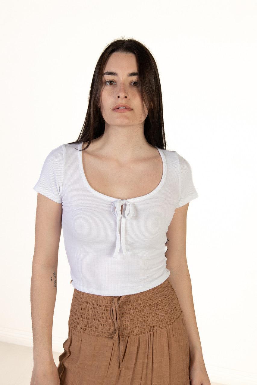 White Tie Front Ribbed Tee Product Image
