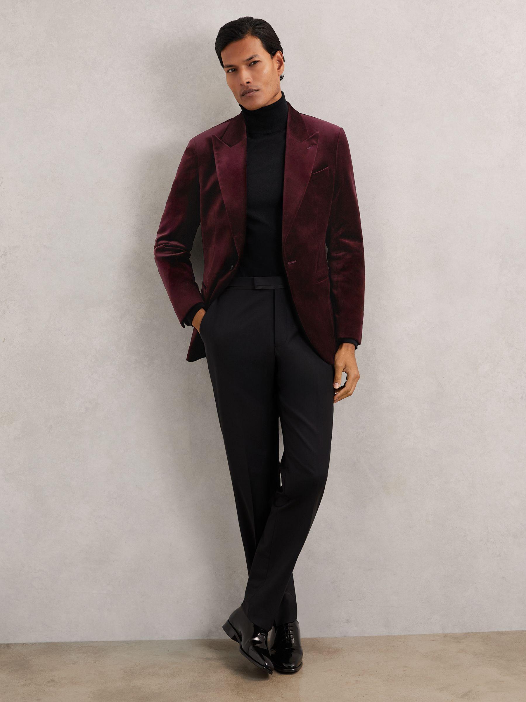 Single-Breasted Velvet Blazer Regular-Fit in Bordeaux Product Image