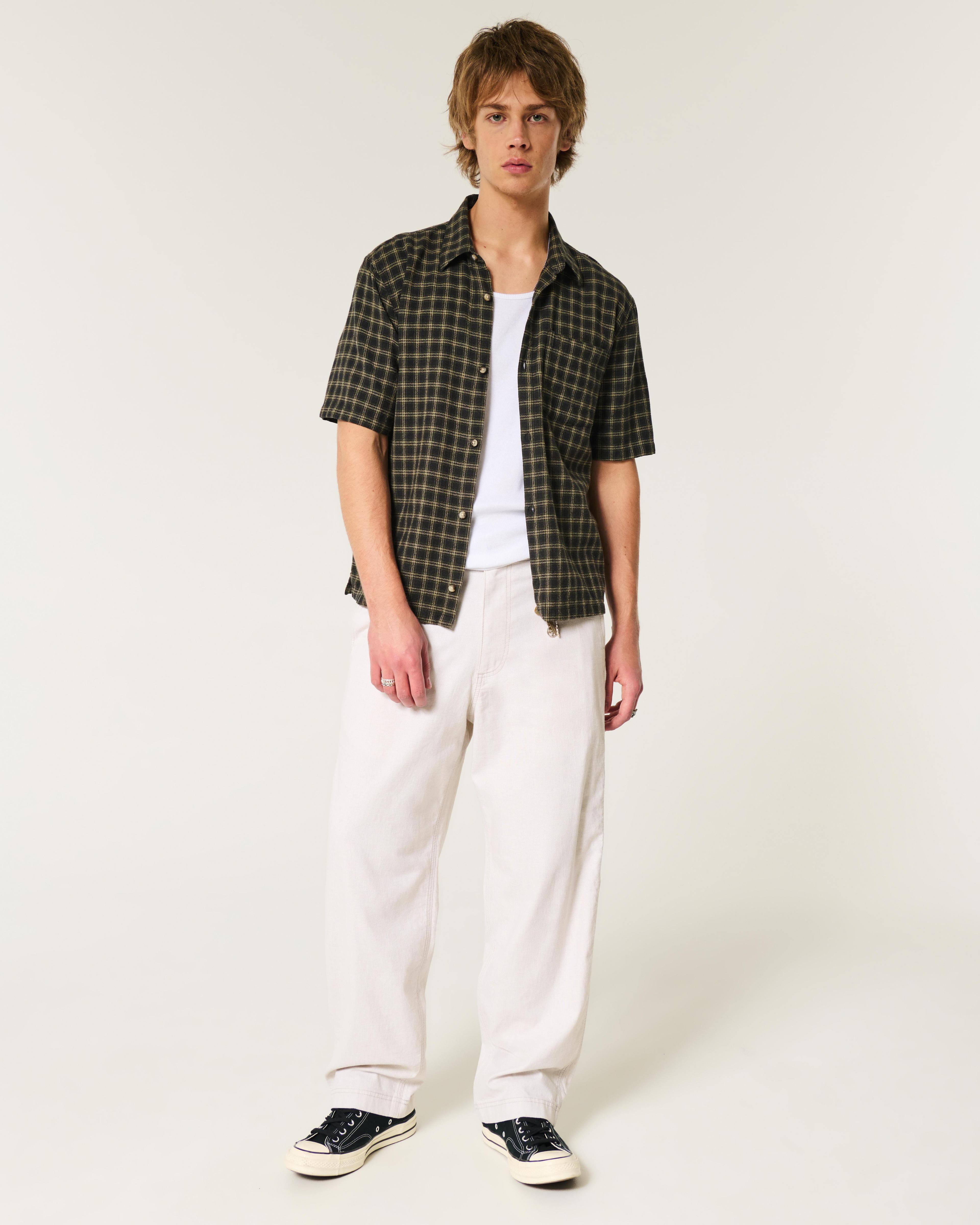 Linen-Blend Flex-Waist Baggy Pants Product Image