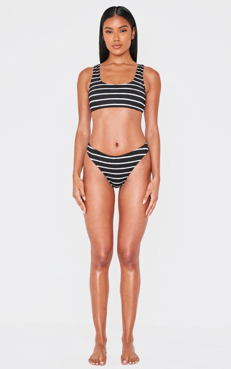 Black Striped Crinkle Square Neck Bikini Top Product Image