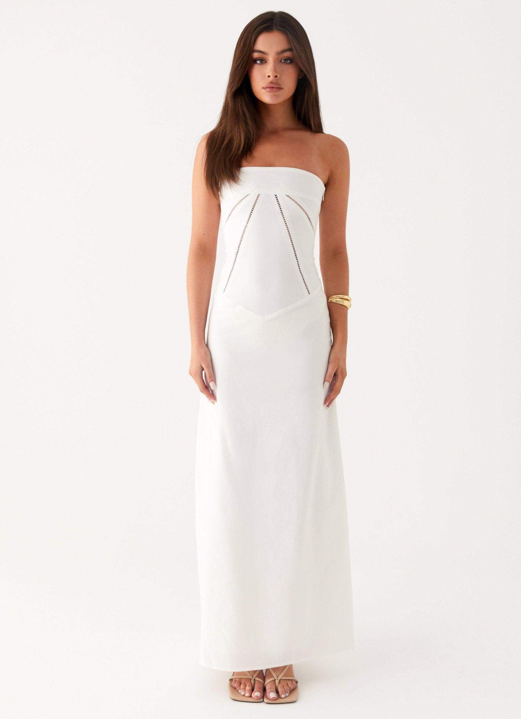 Cerisa Linen Maxi Dress - White Product Image