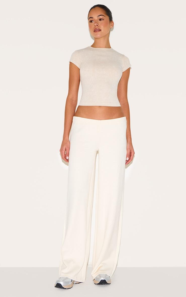 Cream Washed Faded Rib Scoop Neck Fitted Top Product Image