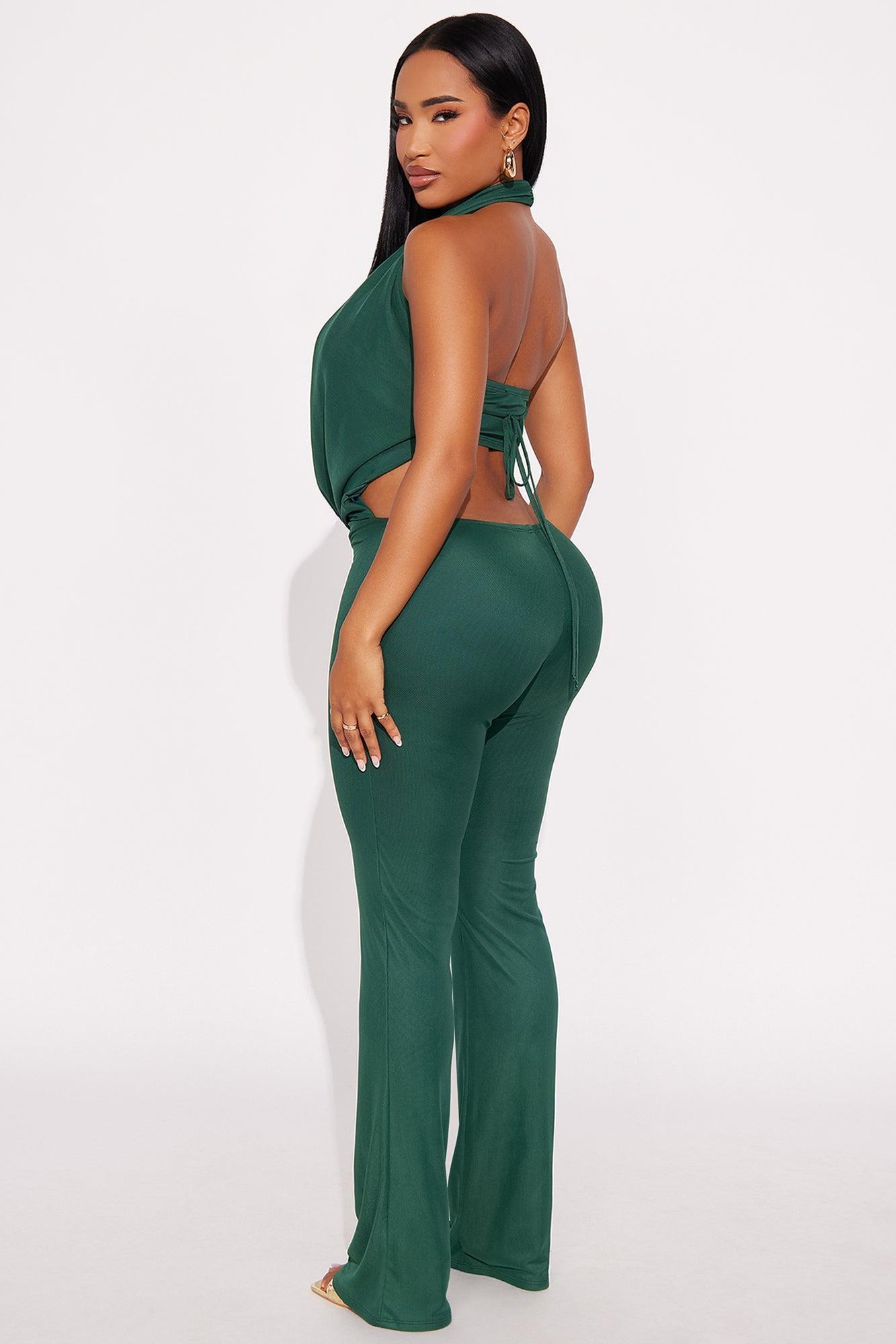 Stolen Glances Mesh Halter Jumpsuit - Hunter Female Product Image