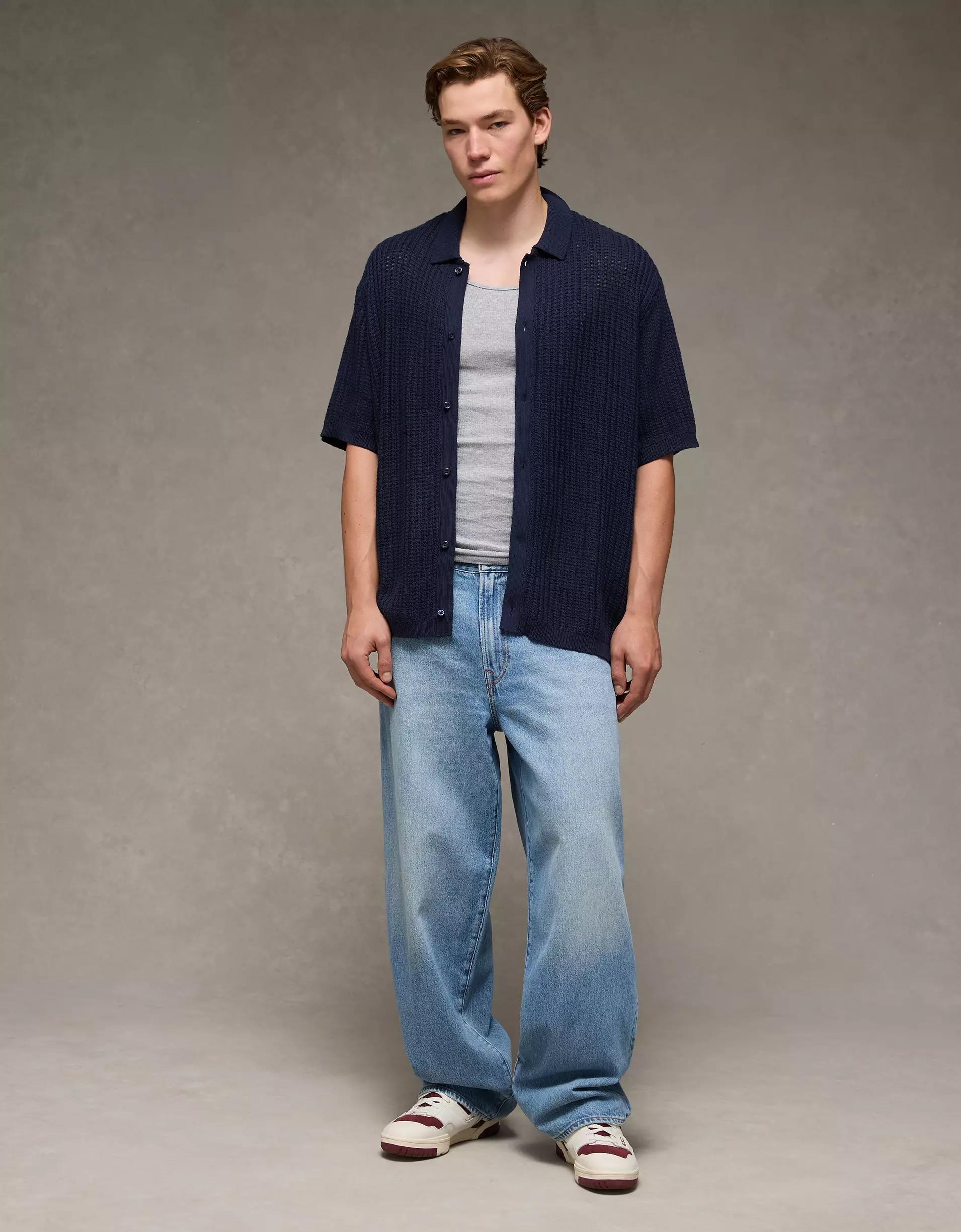 AE Weekend Button-Up Sweater Polo Shirt Product Image