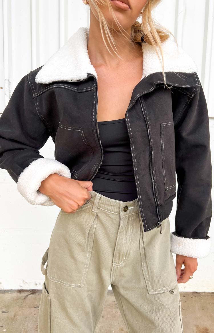 Indy Black Denim Sherpa Jacket Product Image