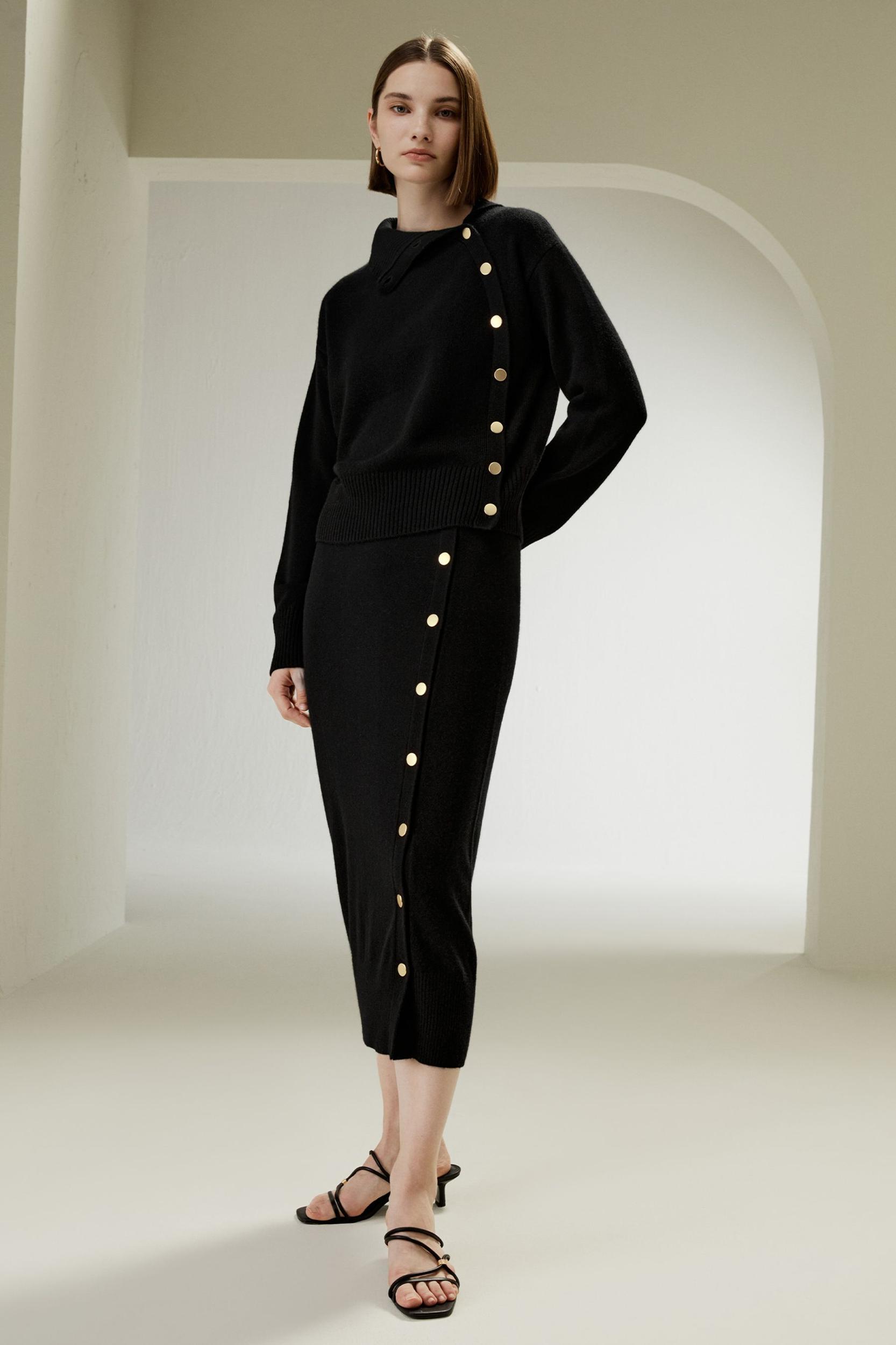 Cashmere Sweater With Row of Side Buttons Product Image