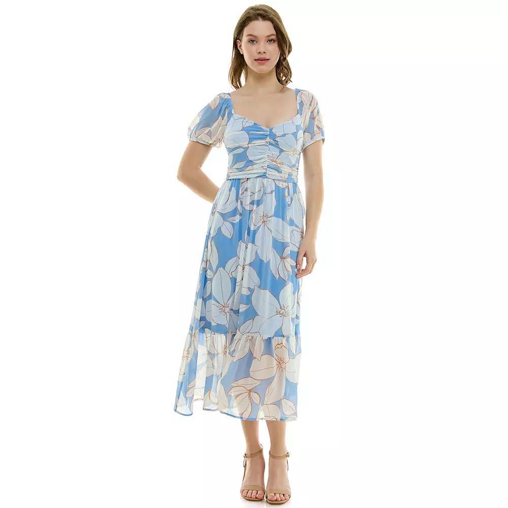 Womens Luxology Chiffon Smock Top Midi Dress Blue Taupe Ivory Product Image