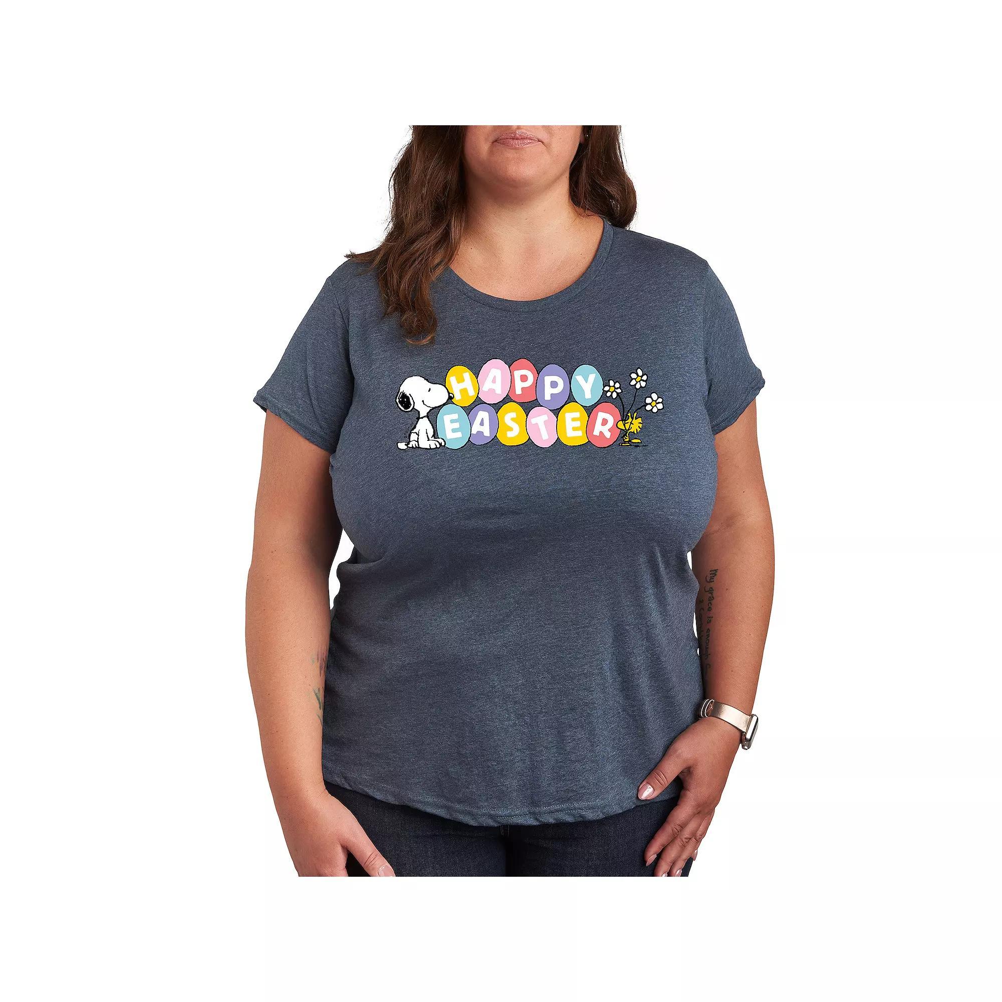 Plus Peanuts Snoppy & Woodstock Happy Easter Color Eggs Graphic Tee, Women's,  Product Image
