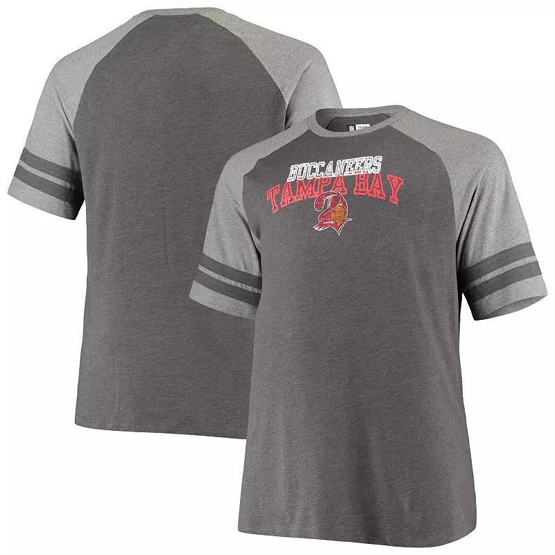 Mens Fanatics Branded /Heathered Gray Tampa Bay Buccaneers Big & Tall Throwback 2-Stripe Raglan T-Shirt Product Image