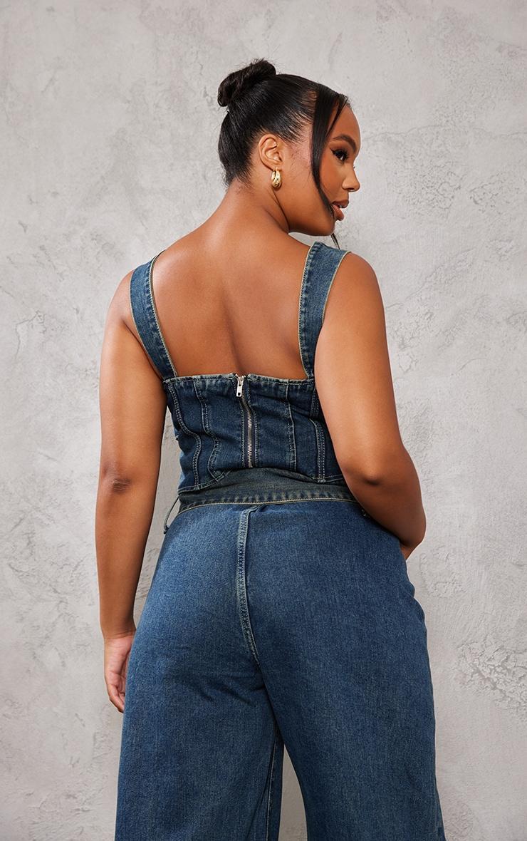 Plus Vintage Wash Buckle Denim Corset Top Product Image