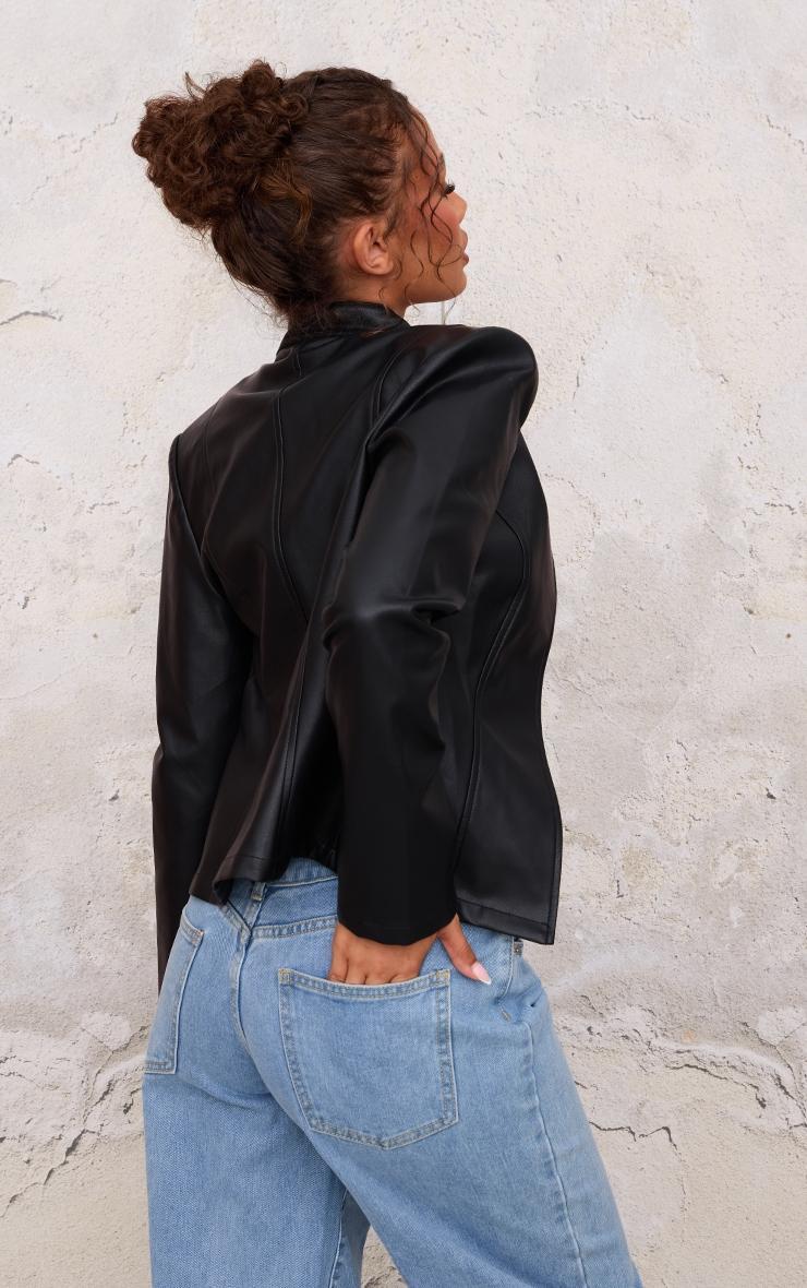 Petite Black Faux Leather Open Biker Jacket Product Image