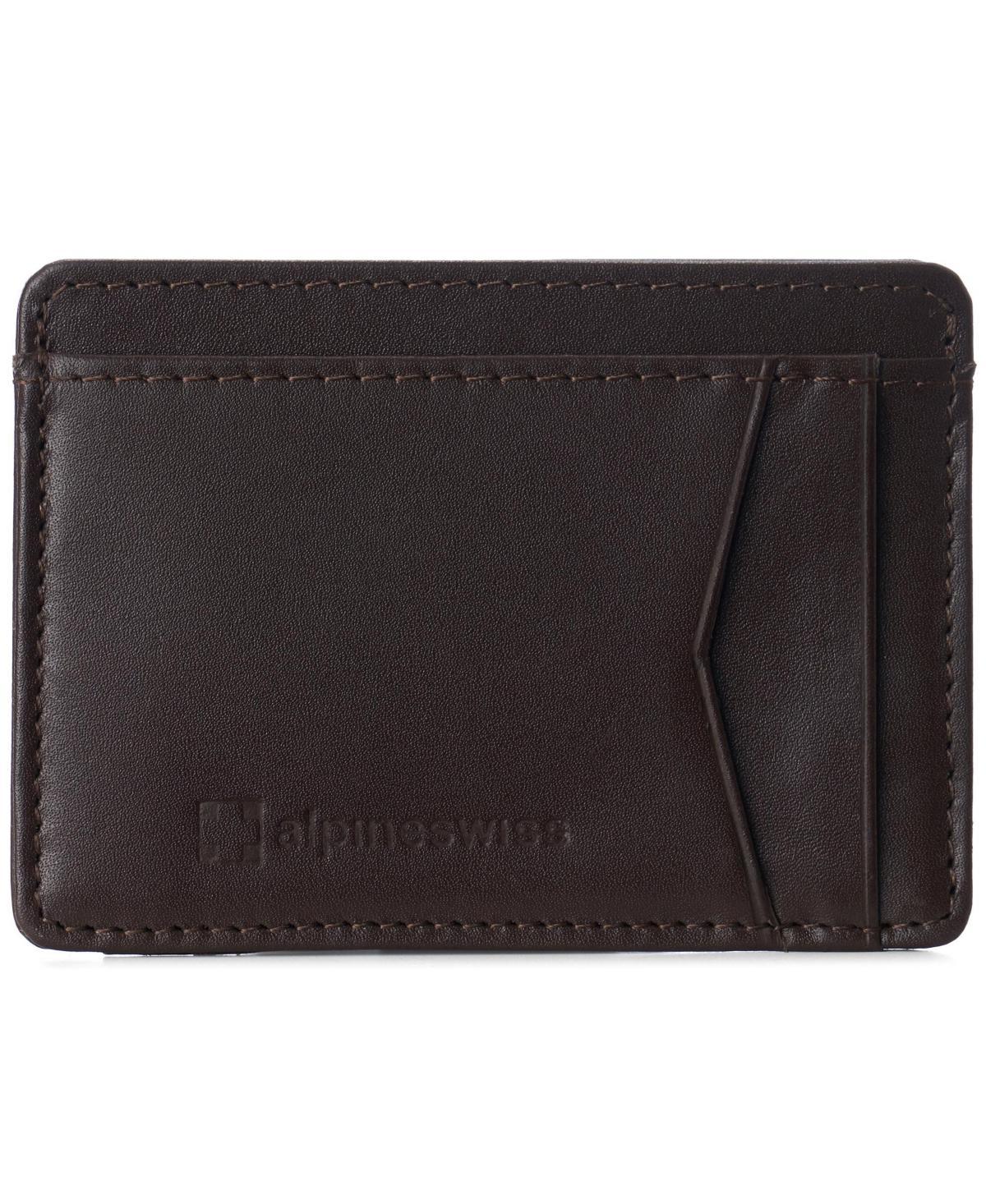 Alpine Swiss Mens Rfid Safe Front Pocket Wallet Smooth Leather Slim Card Holder - Gray Product Image