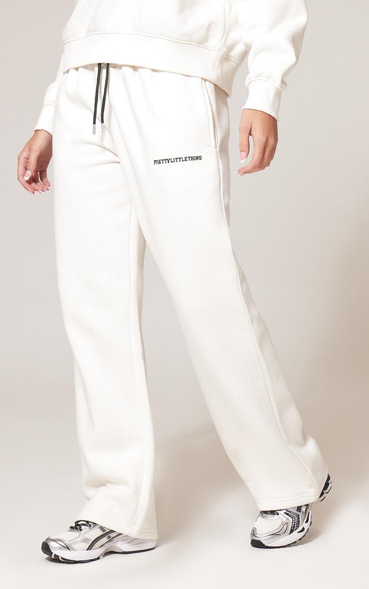 PRETTYLITTLETHING Cream Contrast Print Wide Leg Sweatpants Product Image