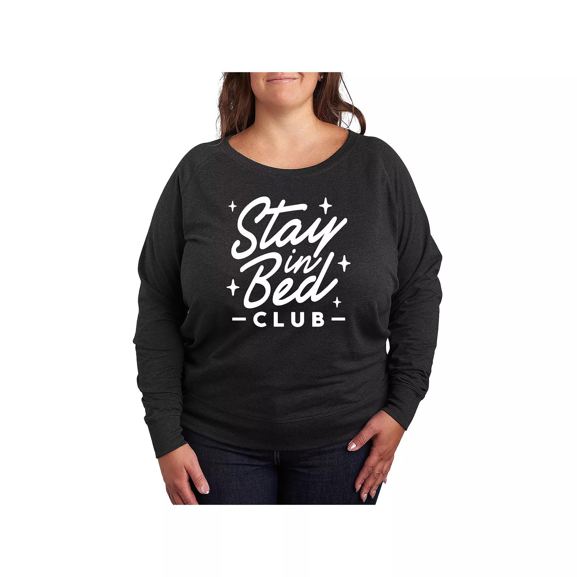 Plus Size Stay In Bed Club French Terry Long Sleeve Tee, Women's, Size: 3XL, Heather Grey Product Image