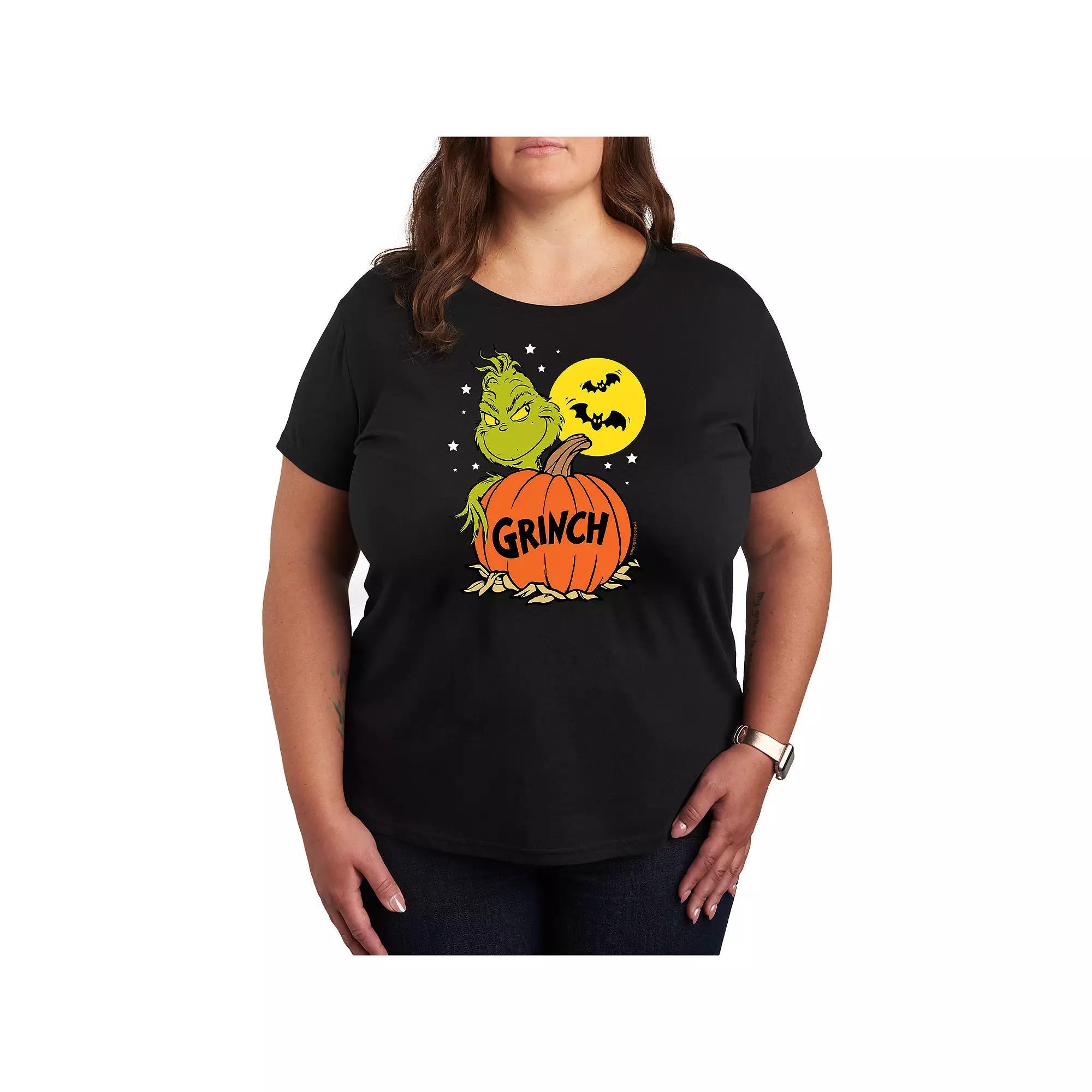 Plus Size Dr. Seuss Grinch Halloween Pumpkin Graphic Tee, Women's, Size: 3XL, Blue Product Image