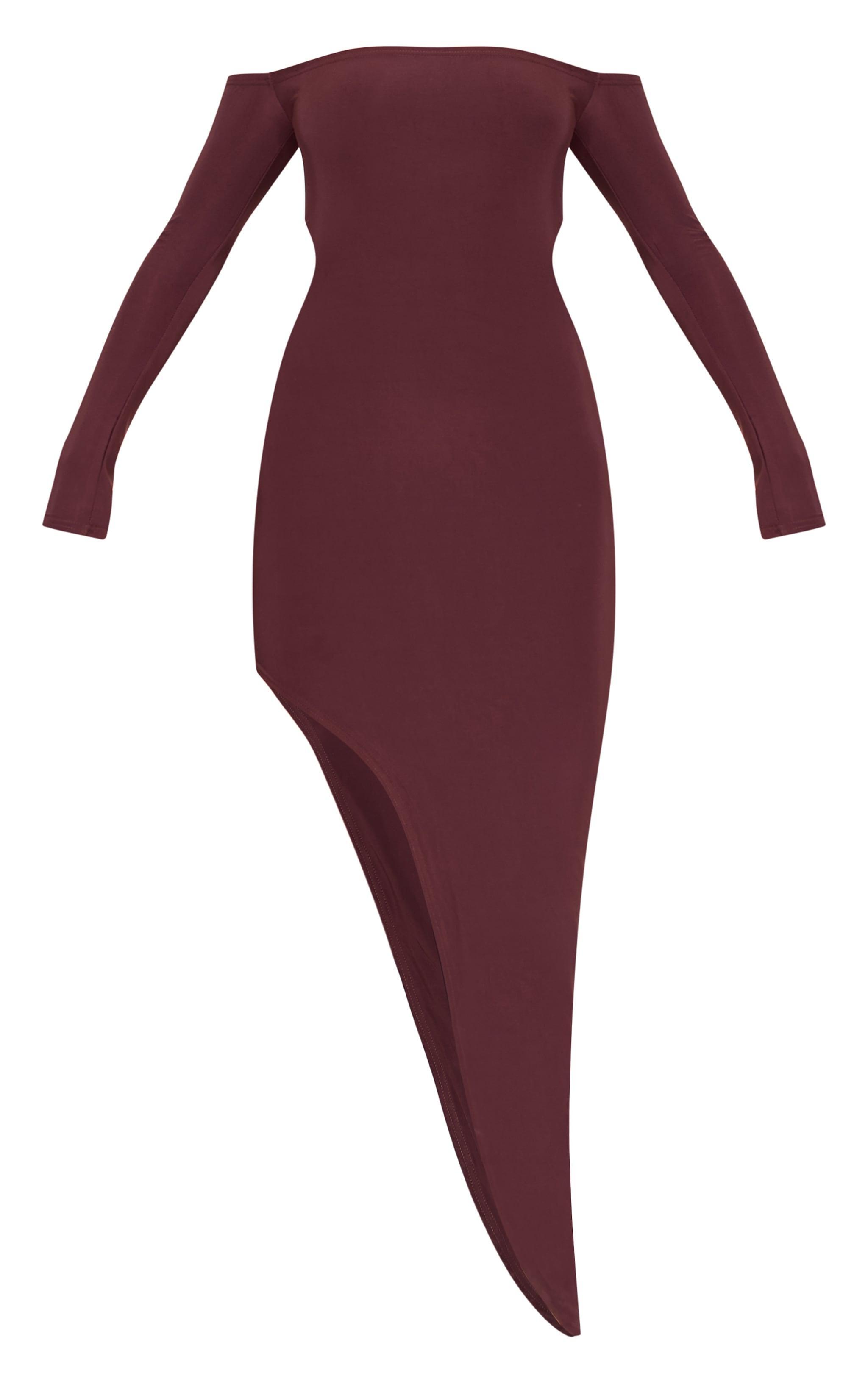  Chocolate Double Layer Long Sleeve Bardot Cut Out Midi Dress Product Image