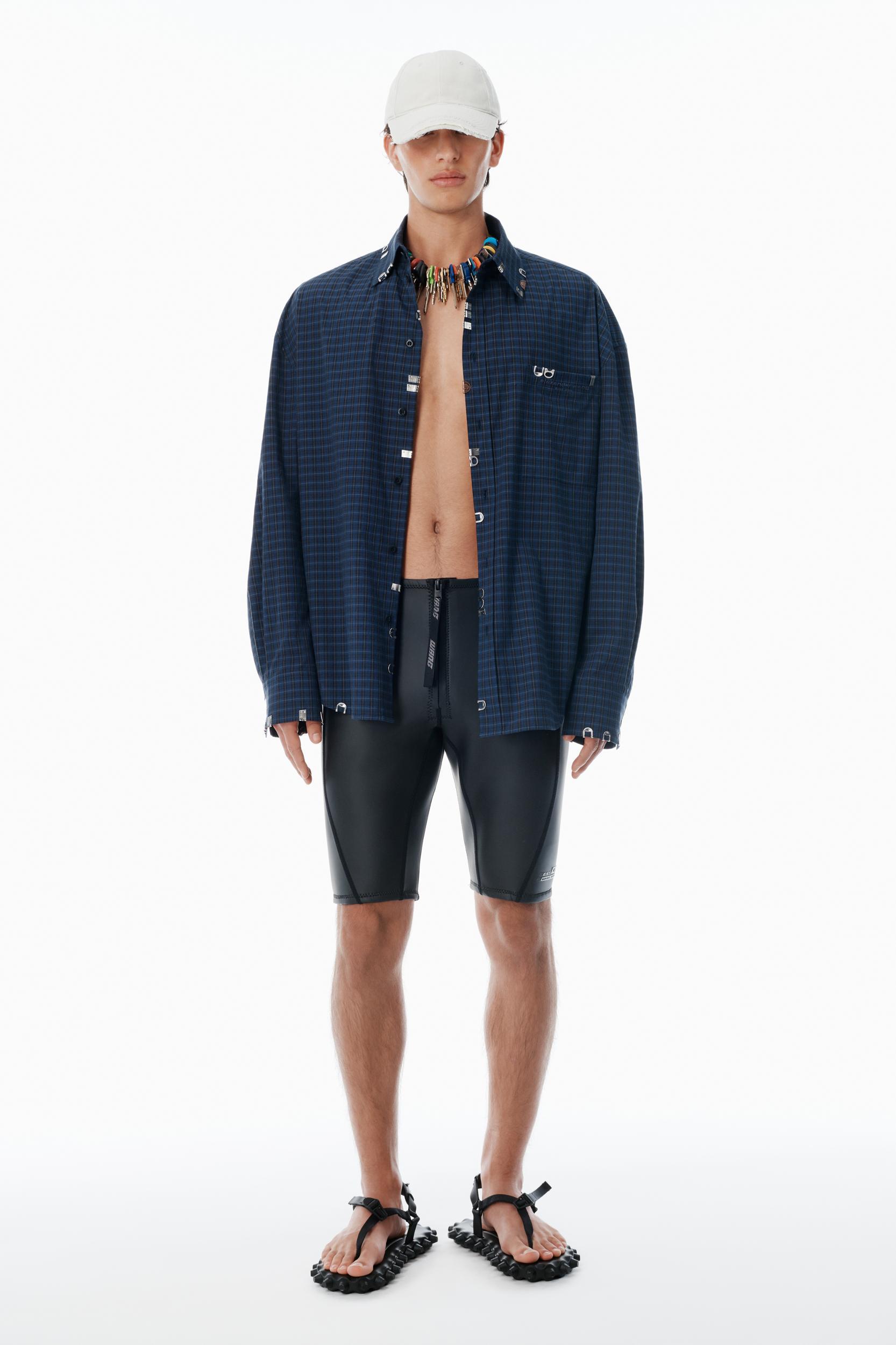 Navy Plaid Poplin Top  Product Image