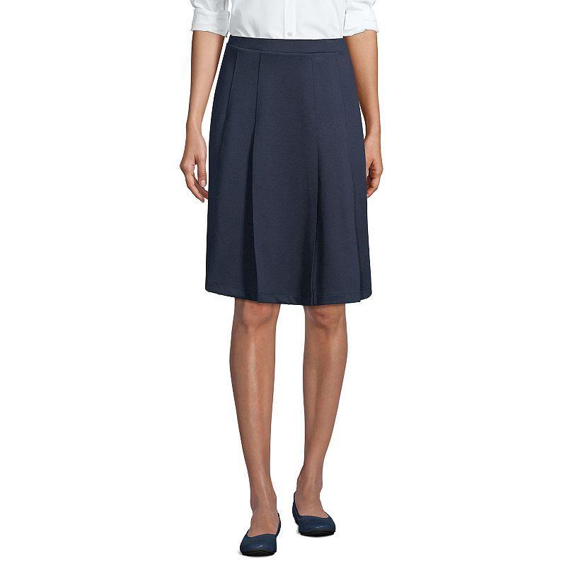 Womens Lands End Ponte Knee Length Pleated Skirt Grey Heather Product Image