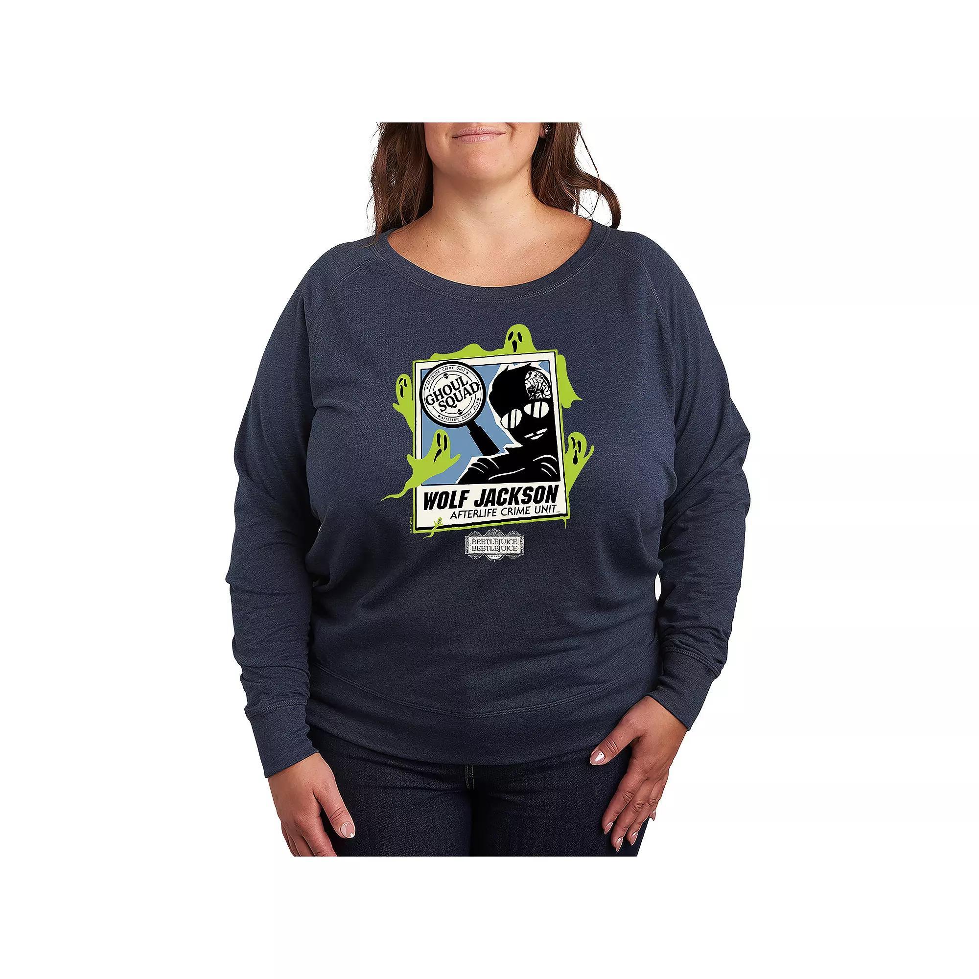 Plus Size Beetlejuice 2 Wolf Jackson French Terry Long Sleeve Tee, Women's, Size: 4XL, Grey Blue Product Image