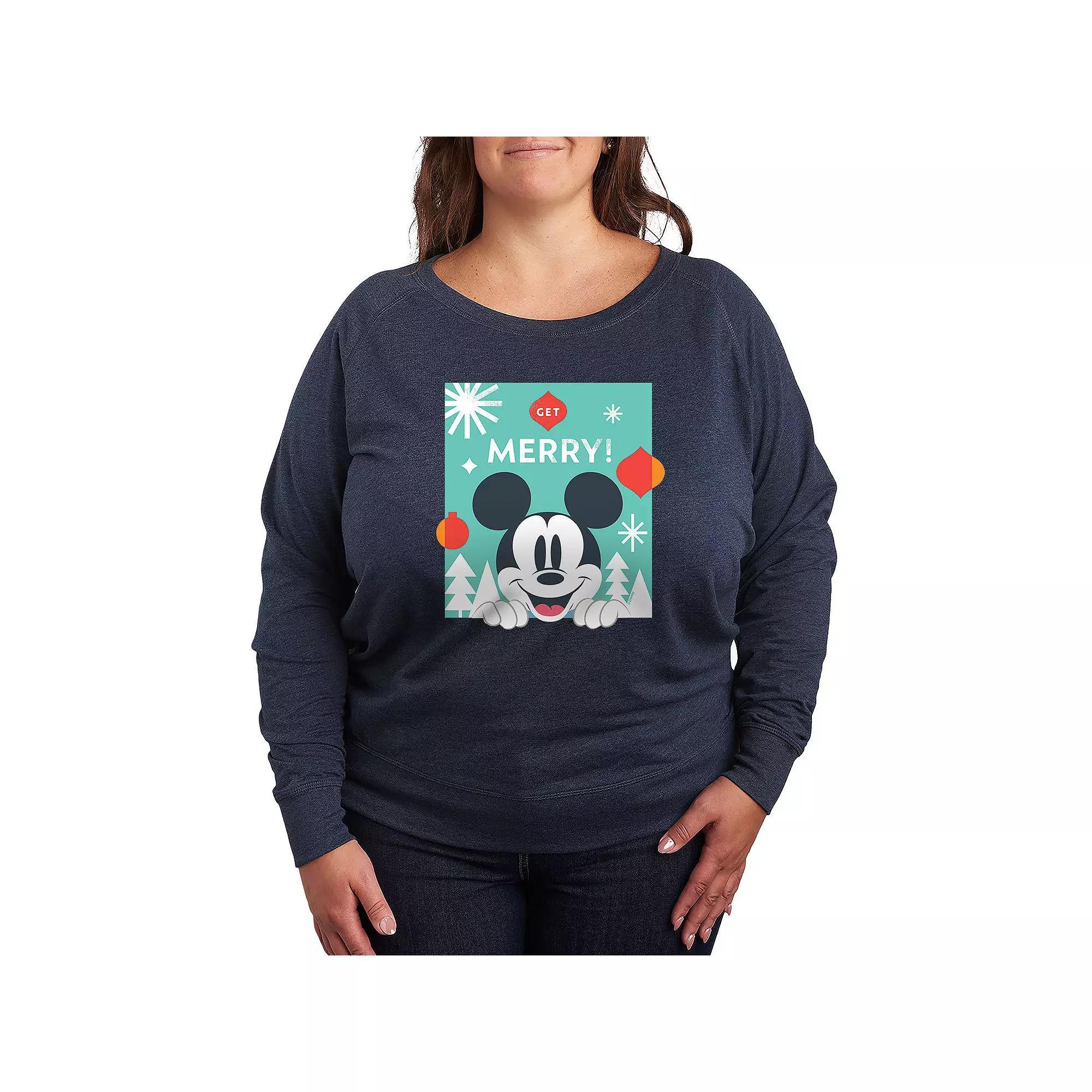 Disney's Mickey Mouse Plus Size Get Merry French Terry Long Sleeve Tee, Women's, Size: 3XL, Grey Blue Product Image