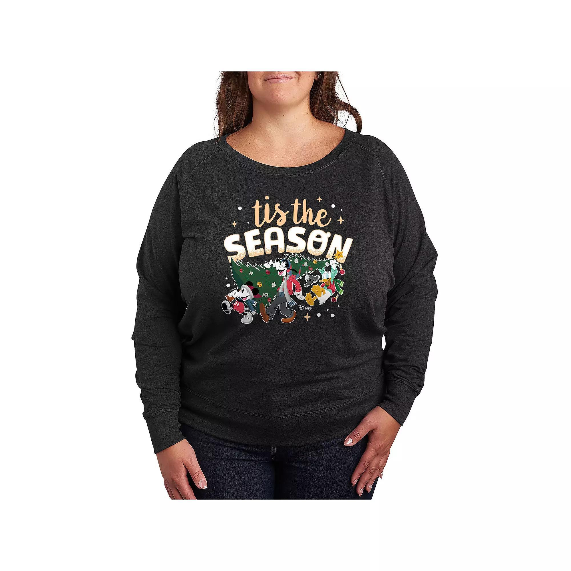 Disney's Mickey Mouse & Friends Plus Size Tis The Season French Terry Long Sleeve Tee, Women's, Size: 1XL, Grey Heather Product Image