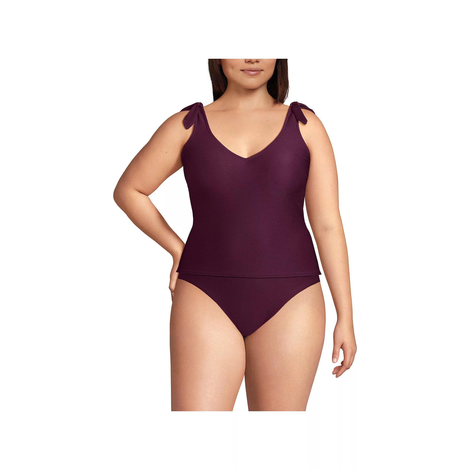 Plus Size Lands' End Tie Shoulder Ribbed Flutter Tankini Top, Women's, Size: 24 W, Dark Red Ottoman Product Image