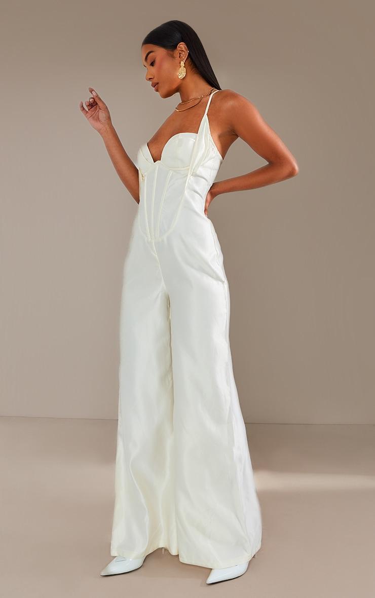 Cream Satin Cup Detail Corset Jumpsuit Product Image