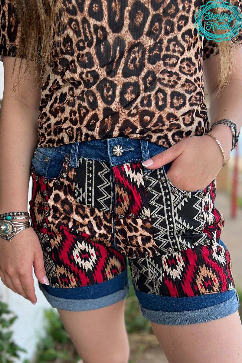 Sterling Kreek Leopard Patched Up Shorts-Long* Product Image