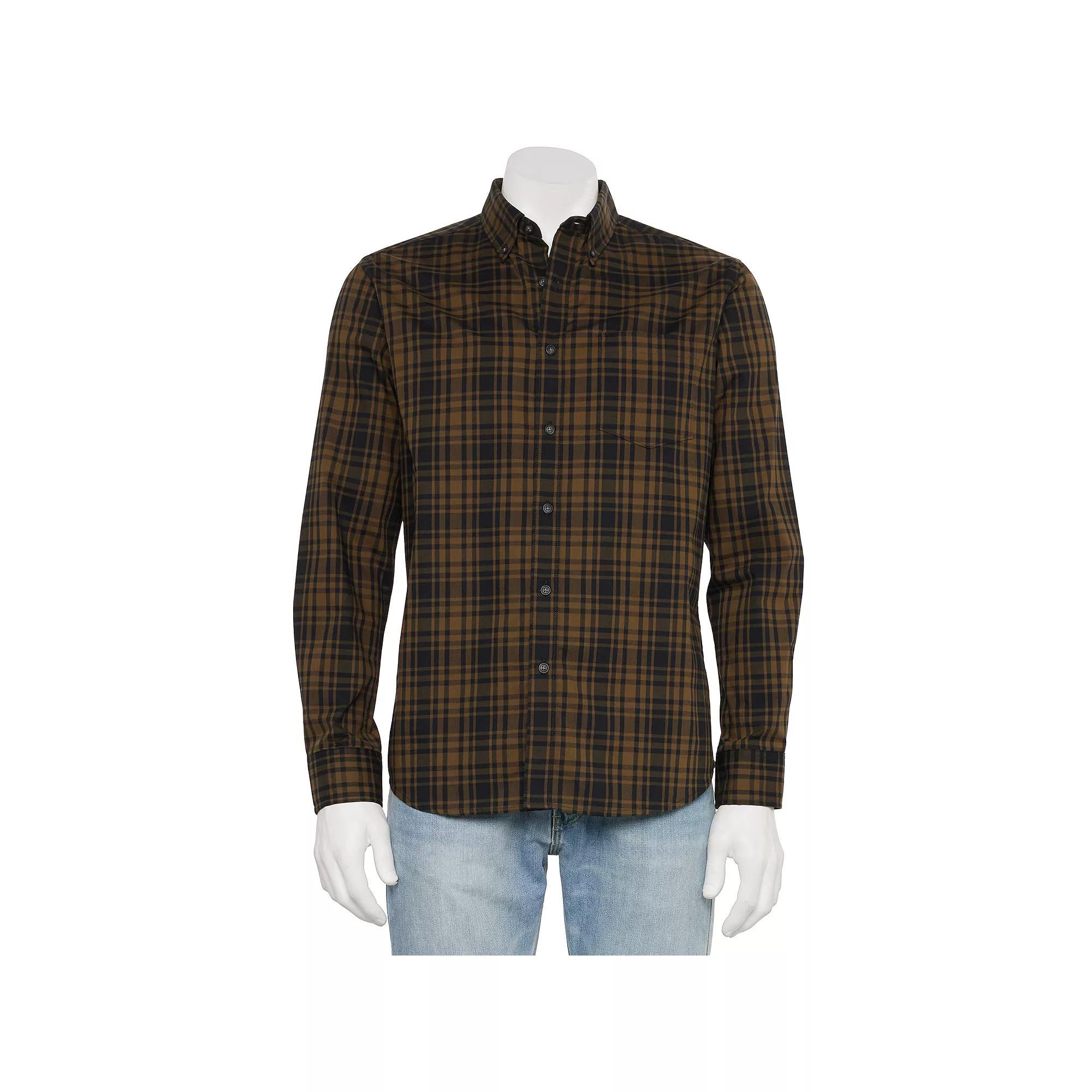 Men's Sonoma Goods For Life® Long Sleeve Perfect Length Button-Down Shirt, Size: Medium, Blue Gingham Product Image