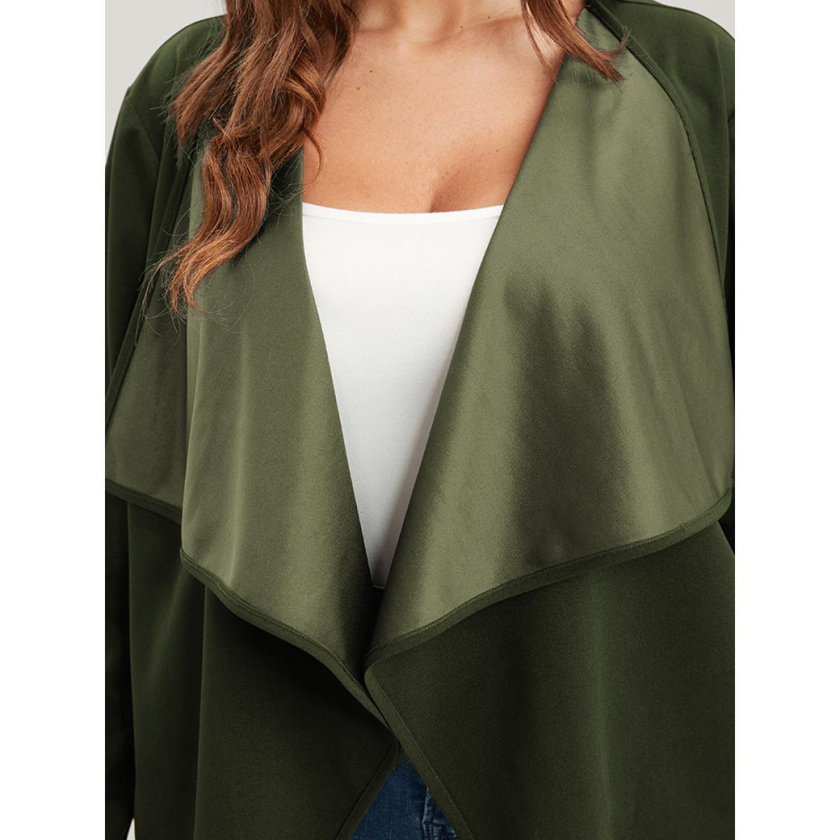 Plus Size Plain Asymmetrical Hem Waterfall Collar Ties Coat Women ArmyGreen Elegant Belted Loose Ladies Dailywear Winter Coats BloomChic 10/M Product Image