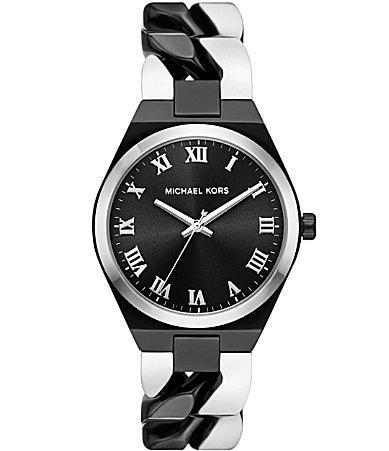 Michael Kors Womens Lennox Three-Hand Black and White Stainless Steel Bracelet Watch Product Image