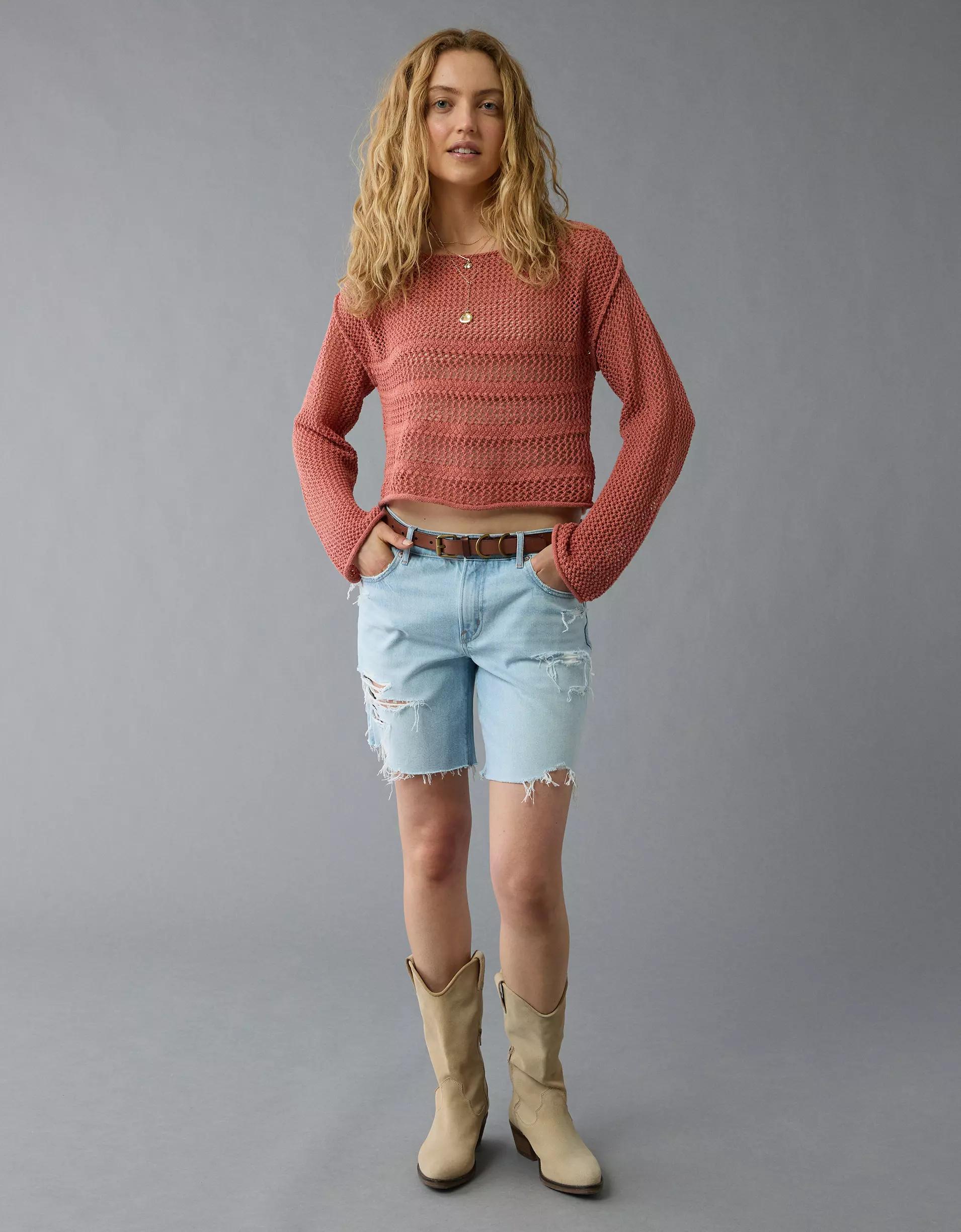 AE Off The Shoulder Crochet Sweater Product Image