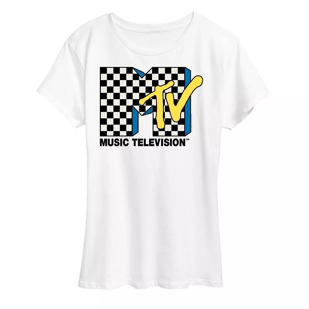 Women's MTV Checkered Logo Graphic Tee, Girl's, Size: Small, White Product Image