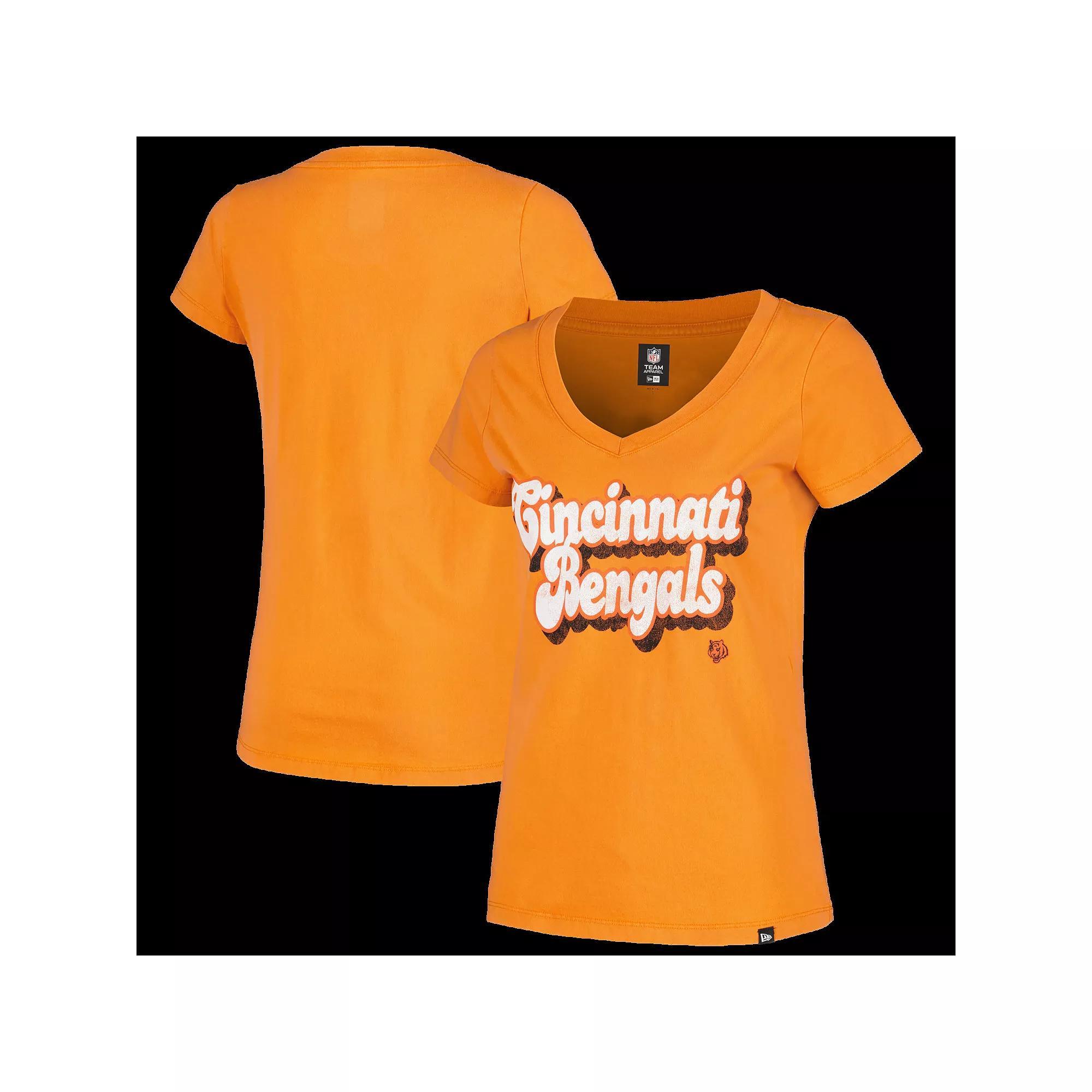 Women's New Era Orange Cincinnati Bengals Enzyme Wash Low V-Neck T-Shirt, Size: XS Product Image