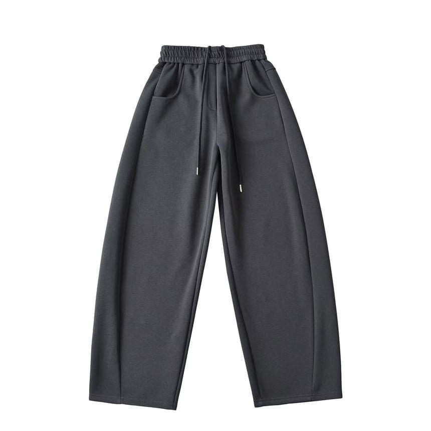 Drawstring Waist Plain Loose Fit Sweatpants Product Image