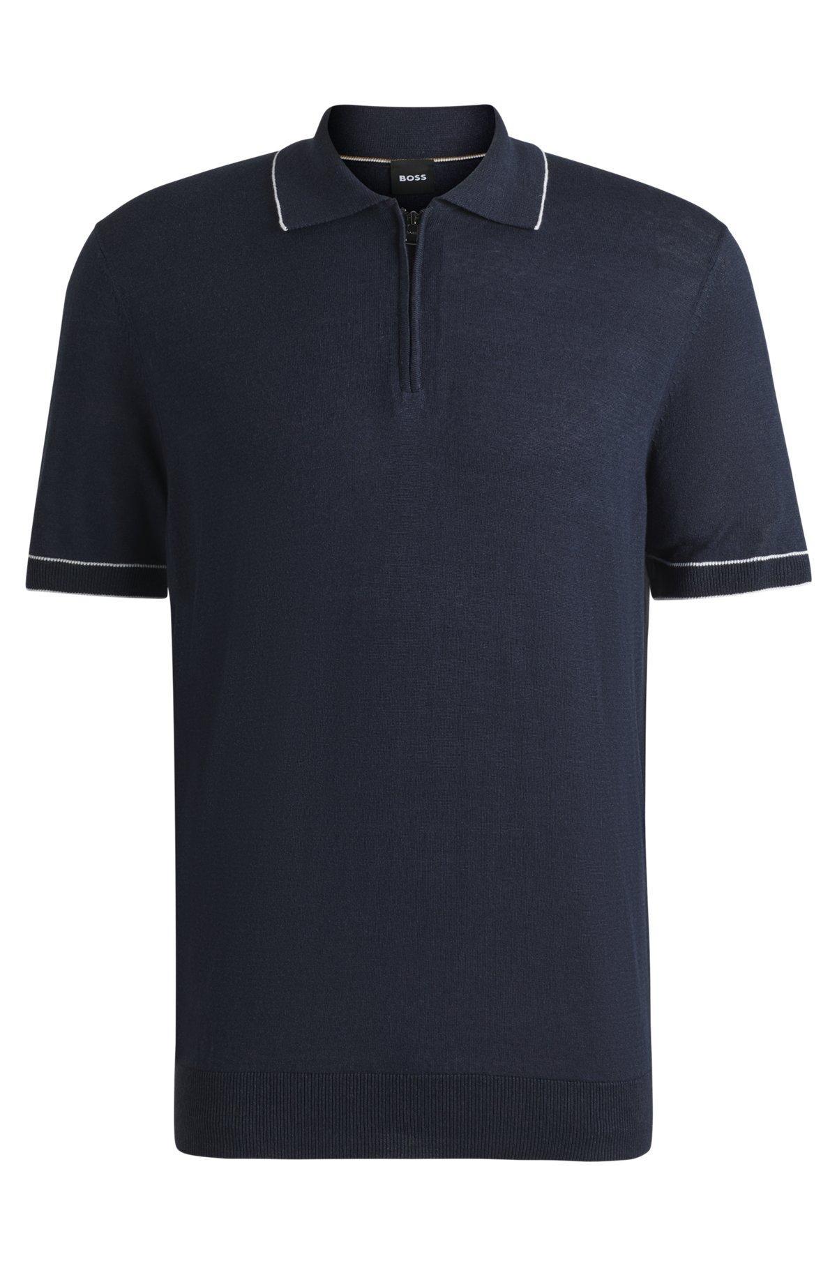 Linen-blend sweater with zip placket Product Image