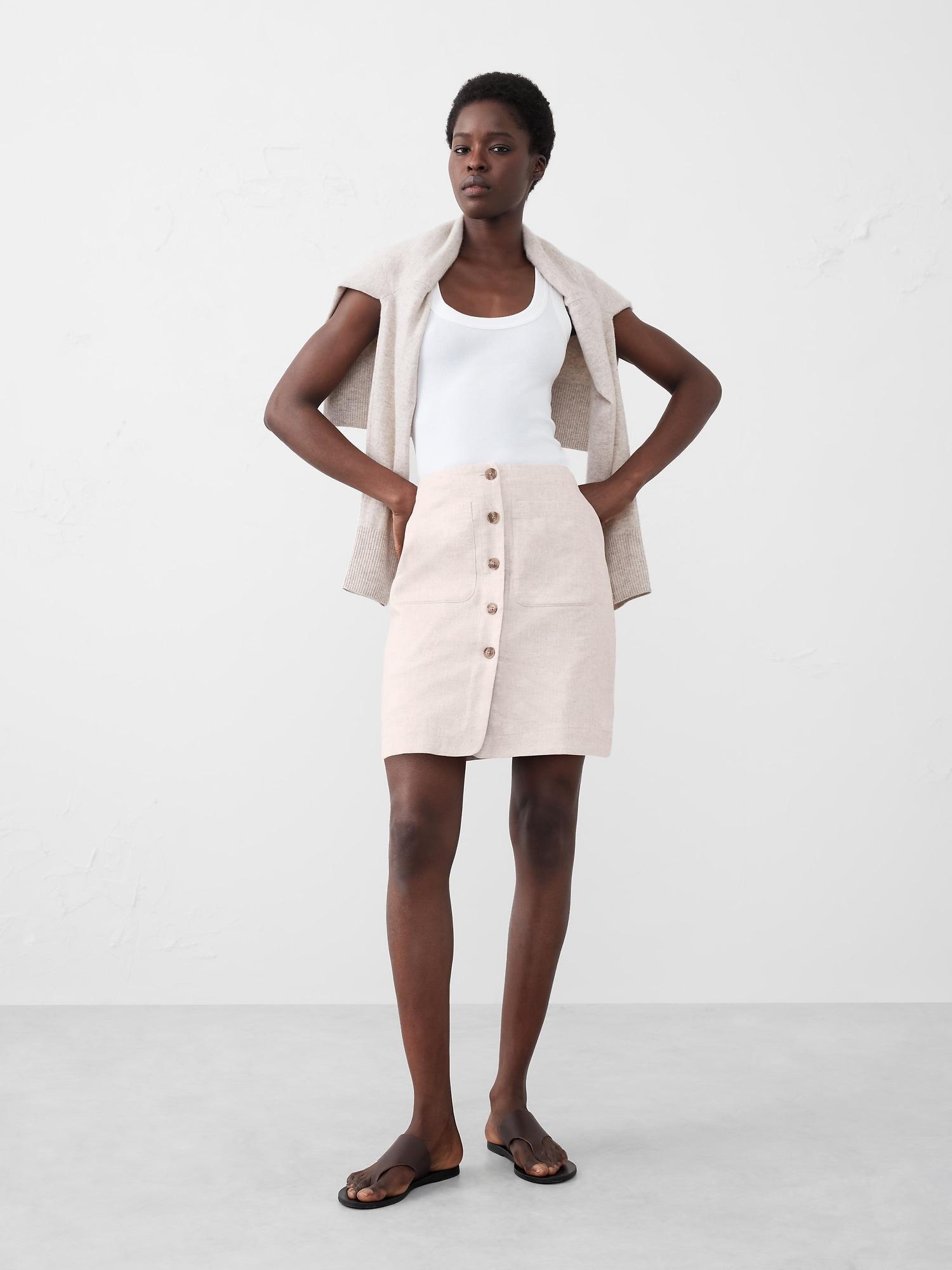 Linen-Blend A-Line Mini Skirt Product Image