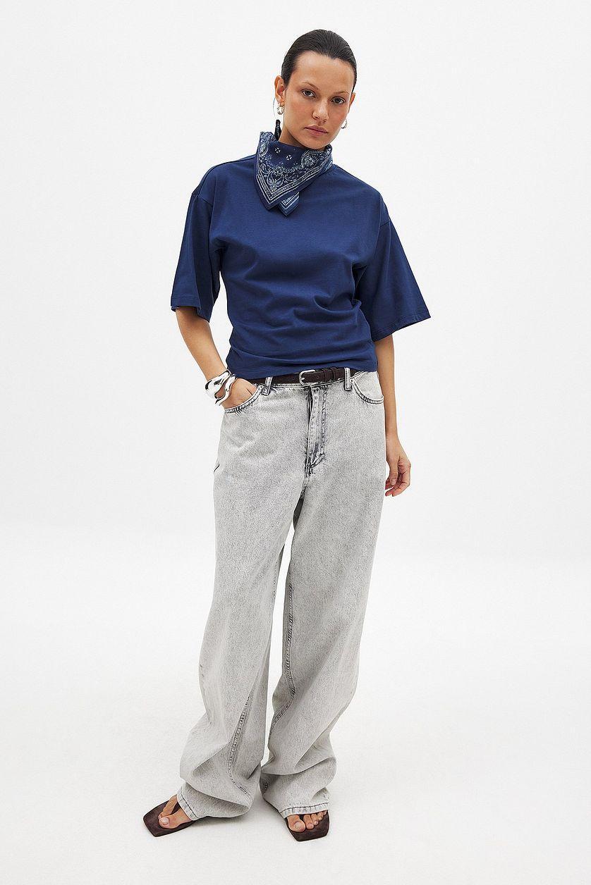 Funnel Neck Shaped Cotton T-shirt Product Image