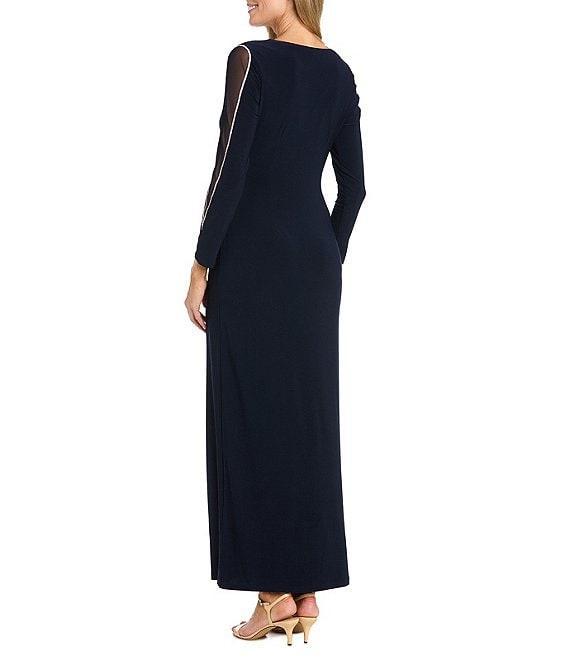R & M Richards Mesh V-Neck 3/4 Sleeve Wrap Dress Product Image