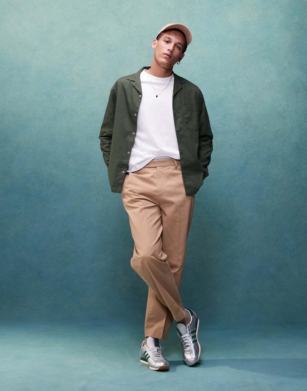 ASOS DESIGN smart oversized tapered cotton chino pants with front pleat in tan Product Image