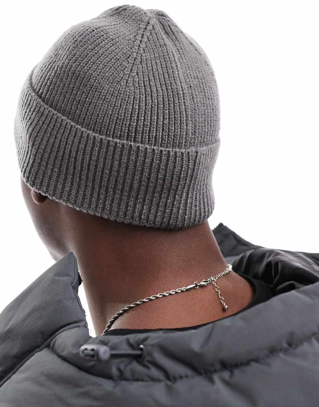 ASOS DESIGN fisherman ribbed beanie in gray Product Image