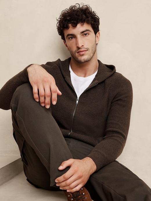 Cotton-Blend Ribbed Zip Hoodie Sweater Product Image